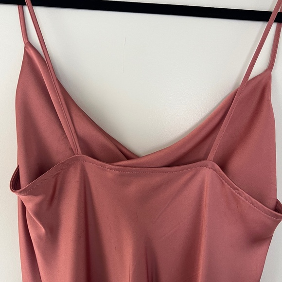 Zara Dusty Pink Elegant Satin Slip Dress with Button high Slit - Picture 8 of 10